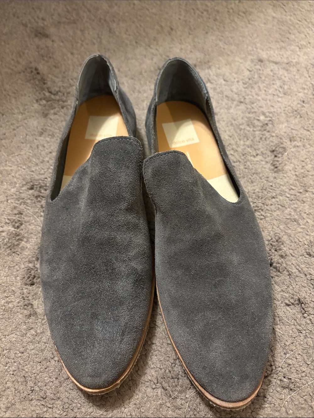 Women’s Gray Suede Slip-On Loafers with Leather Trim